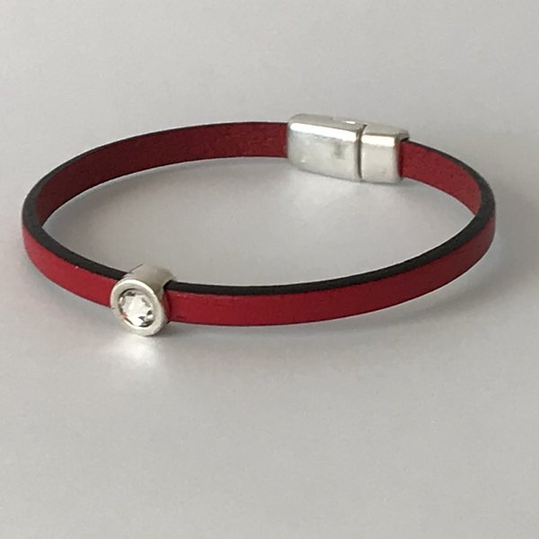 Armband, Leder mit Strassstein (rot)